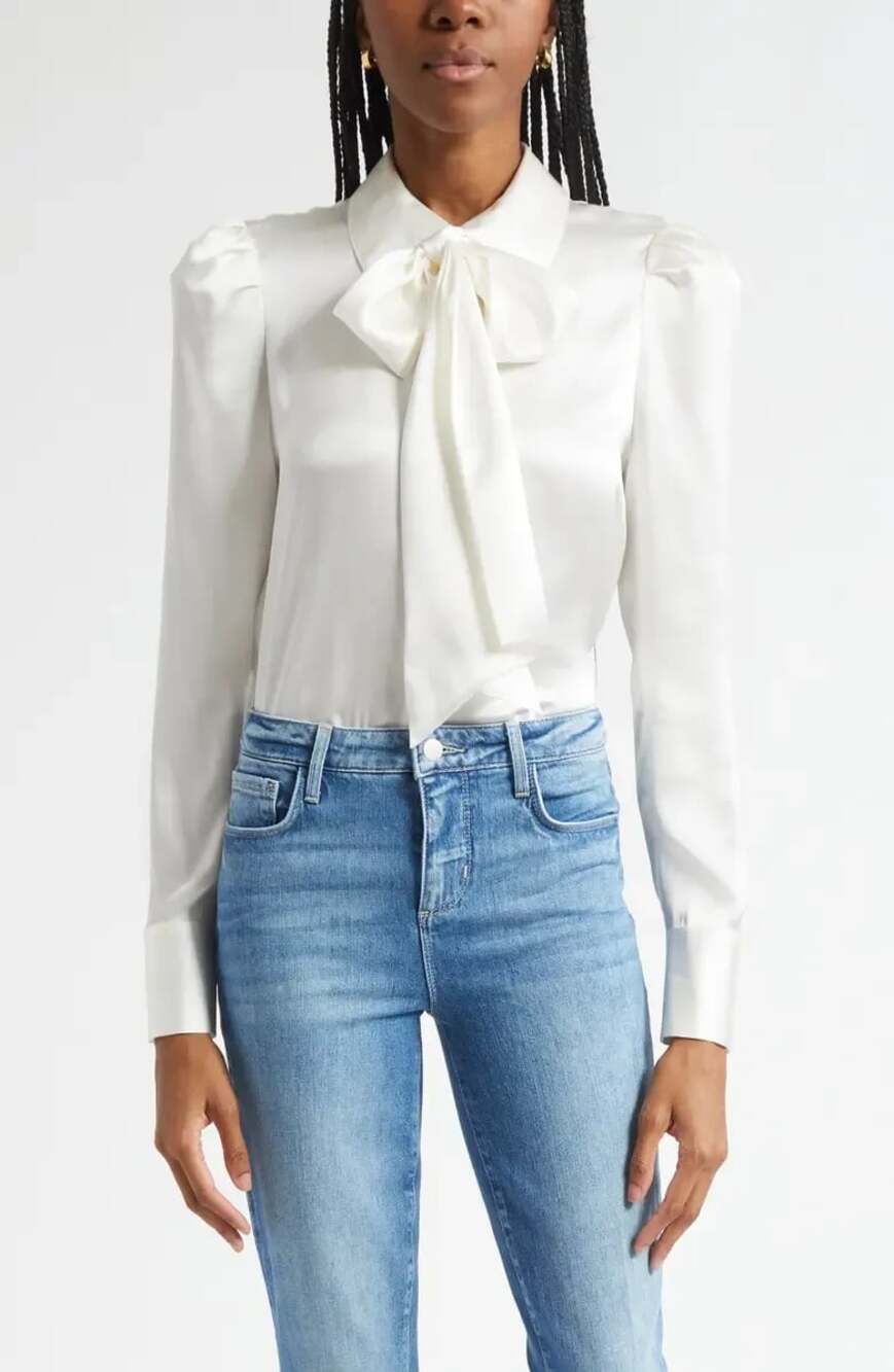 L'Agence Honey Tie-Neck Silk Blouse